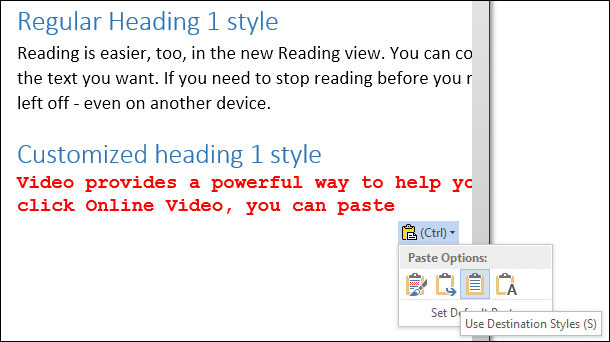 Copy paste with styles - paste special in word