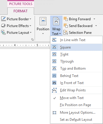 text and picture layout options in Word