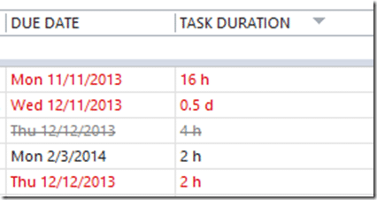 Outlook task folder - Task duration