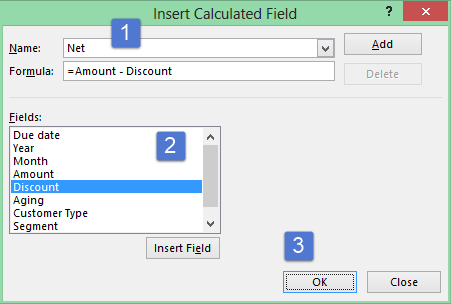 Insert Calculated Field in Pivot Table