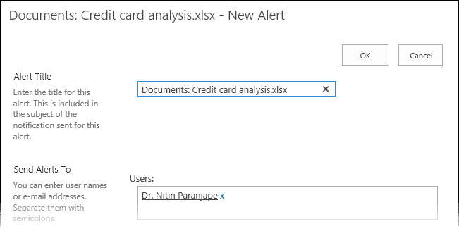 ODB document change alert settings