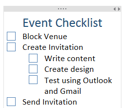 create a sample event checklist using OneNote