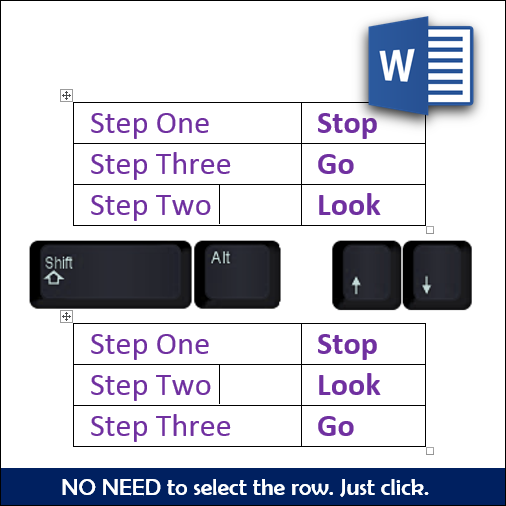 reorder word table rows instantly