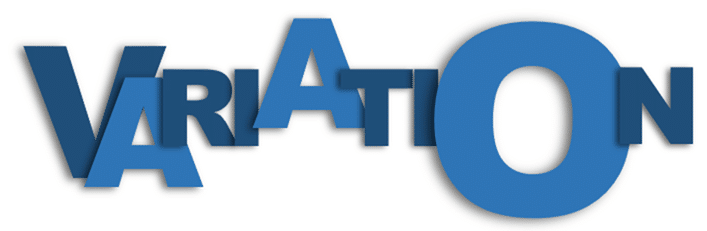 Variation example. Text showing characters of varying size and color.