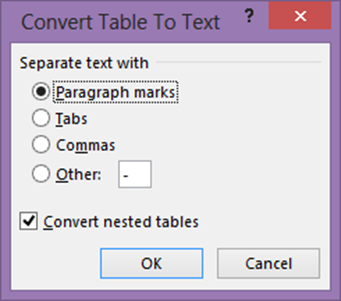 Word - convert table to text