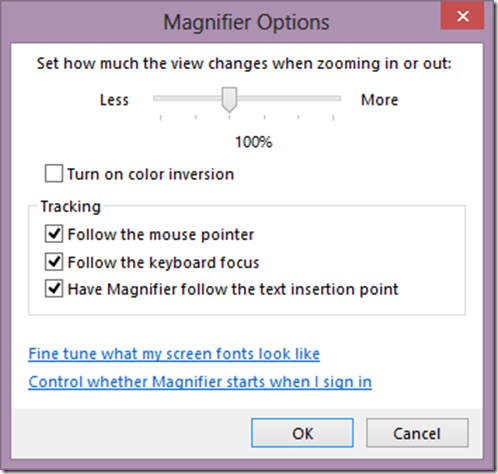 Windows Zoom - Magnifier options