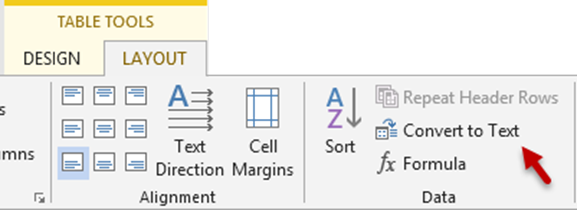 Word - table layout - convert to text