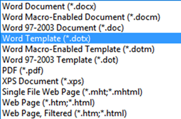 Word save as template DOTX