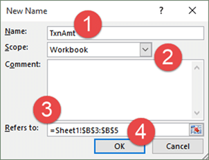 Define Range Names in Excel using the Name Manager