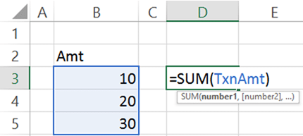 Using Range Names in Excel formulas