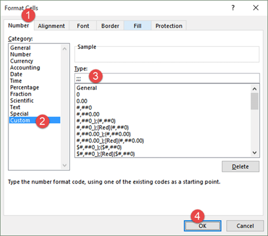 Hide cell contents in Excel