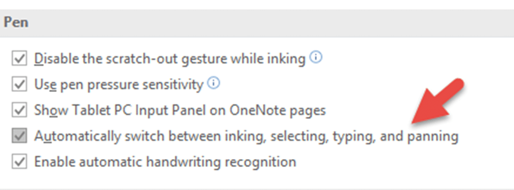 OneNote Pen options