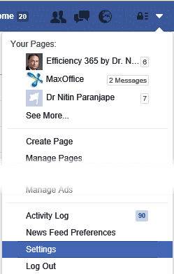 Settings option in FB