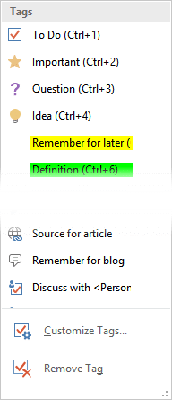 OneNote In Attendance tag - default tags