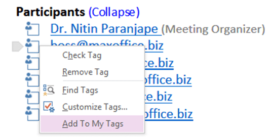 OneNote In Attendance tag - Add to my tags