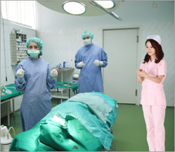 Using cutout people image on different background - nurse in operation theatre