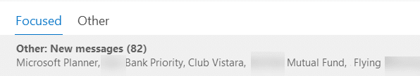 focused inbox showing mails that were moved to other folder in Outlook.